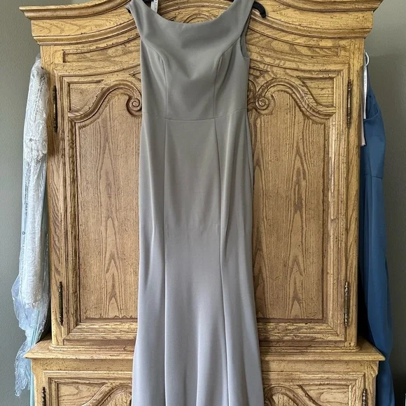 Azazie Grey Jersey Material Floor Length Dress - Picture 1 of 6